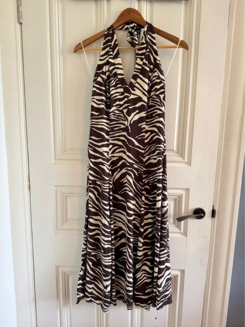 Reformation Sofia Zebra Halter Midi Dress Brown Cream Size 6